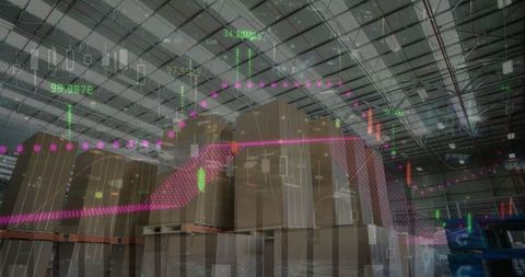 Warehouse with graph watermarks symbolizing efficient business logistics