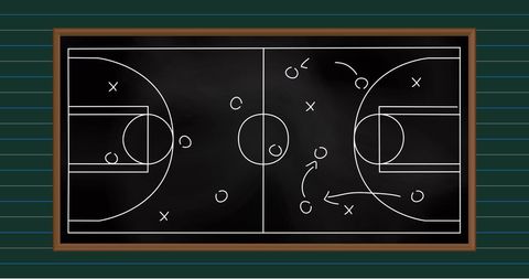 Basketball Court Strategy Diagram on Chalkboard