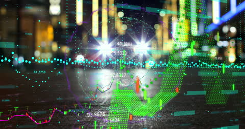 Digital Data Overlay in Night Cityscape with Scanning Effects