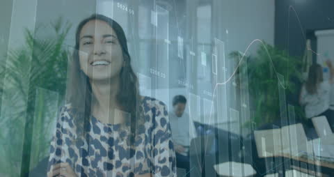 Businesswoman Overlapping Financial Data Visualization