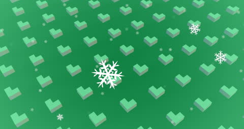 Abundant Green Hearts with Falling Snowflakes