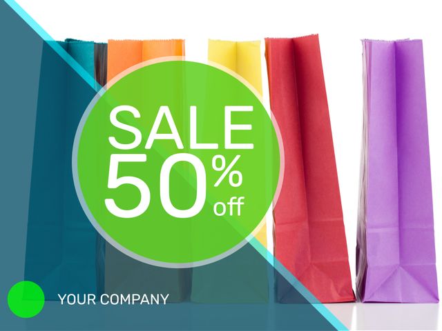 Colorful Shopping Bags Displaying 50 percent Off Sale Sign - Download Free Stock Templates Pikwizard.com