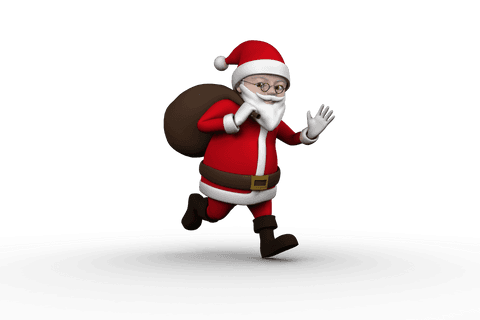 Cartoon Santa Running with Sack on Transparent Background