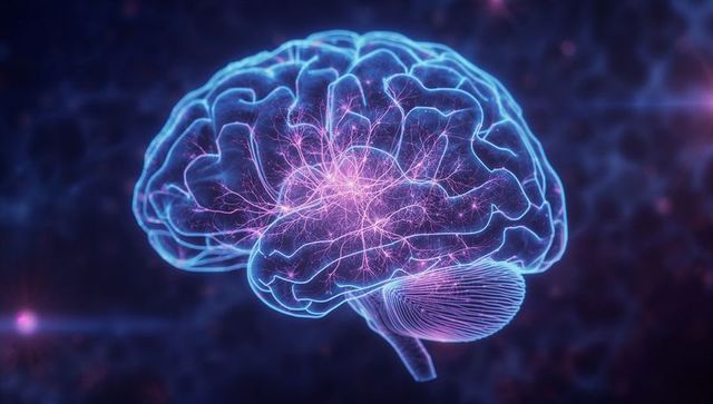 Futuristic Brain Hologram with Glowing Neural Connections