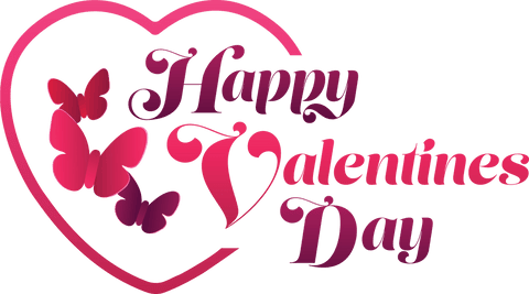 Happy Valentines Day Text with Heart and Butterflies Transparent Design