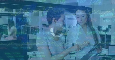 Business Team Analyzing Global Financial Data on Screen