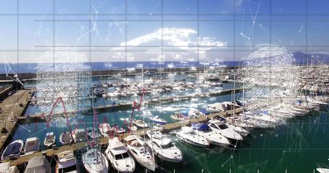 Port Marina with Digital Data Security Overlay - Download Free Stock Images Pikwizard.com