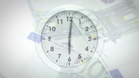 Time and Money Concept with Clock Overlapping Euro Bills