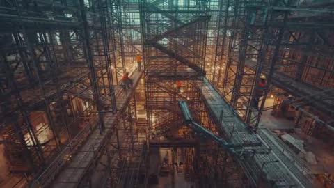 Construction Crew Securing Building Scaffolding and Guardrails