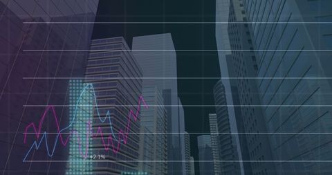 Financial data projection on cityscape: technology and global economy