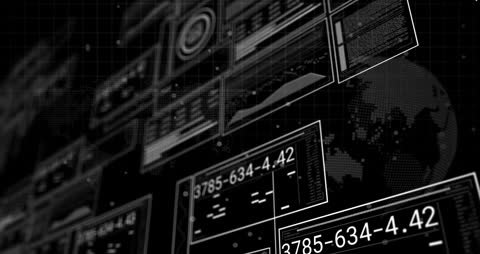 Digital Interface with Data Processing Visuals Over Globe