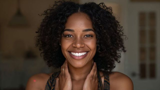 Smiling Woman with Radiant Expression Indoors