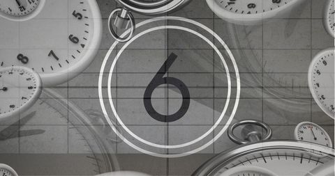 Vintage Countdown Number Six with Clock Overlay - Download Free Stock Images Pikwizard.com