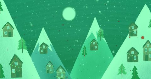 Idyllic Winter Mountain Village with Falling Snowflakes