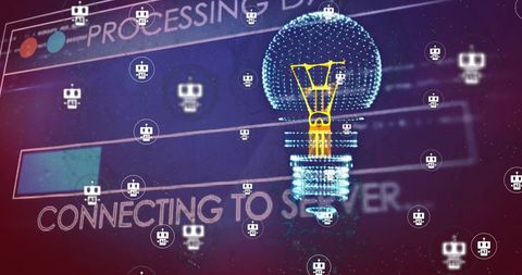Digital Interface with Lightbulb and Robot Icons Concept - Download Free Stock Images Pikwizard.com