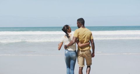 Romantic African American Couple Walking on Beach - Download Free Stock Images Pikwizard.com
