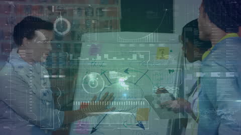 Diverse Business Professionals Visualizing Data Strategies with Technology