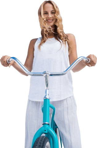 Transparent happy woman enjoying cycling