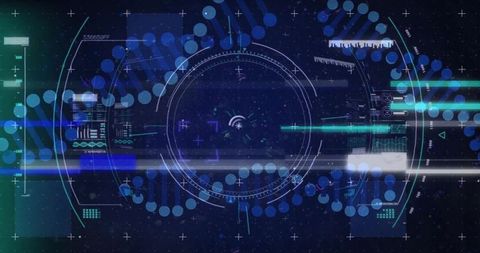 Displaying futuristic holographic HUD with circular reticle, node arcs and telemetry