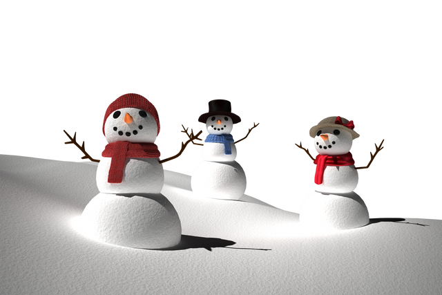 Three Snowmen with Scarves and Hats on Transparent Background - Download Free Stock Videos Pikwizard.com