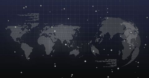 Digital Data Overlay on World Map and Globe on Navy Background - Download Free Stock Images Pikwizard.com