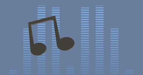 Digital music notes on blue moving audio visualizer