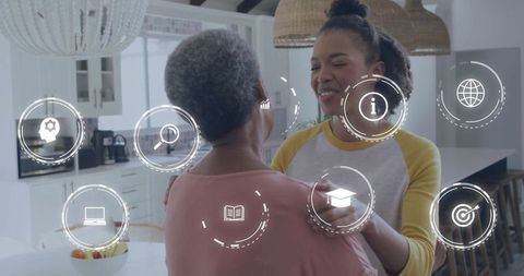 Warm Embrace Between Mother and Daughter in Modern Kitchen