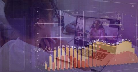 Professional Woman Collaborating with Digital Data Interface