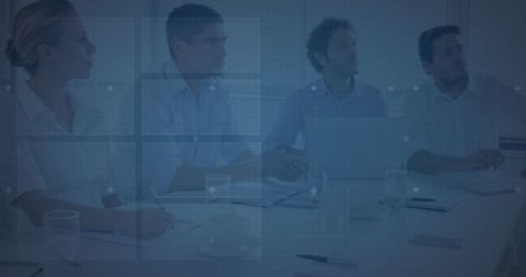 Diverse Team Collaborating in Tech Environment with Digital Interface