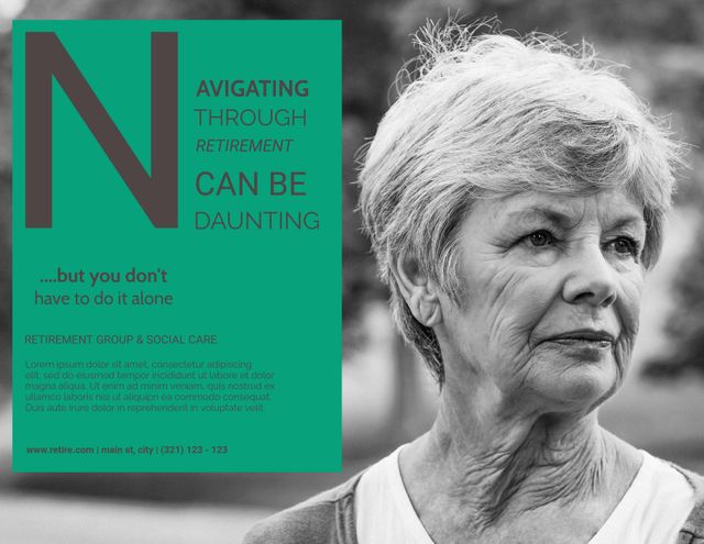 Senior woman reflecting, representing the emotional aspect of retirement within a supportive environment. Ideal for advertisements for retirement planning services and support for the elderly. Effective for financial advisors, social care services, and any organization assisting seniors with financial planning, enhancing outreach through visual storytelling.