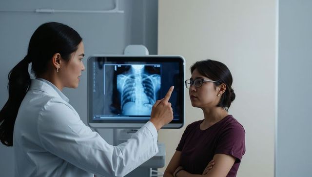 Physician Explaining Chest X-Ray to Patient During Clinical Consultation