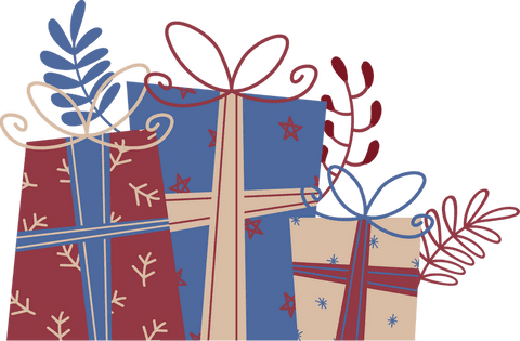 Festive Gift Boxes with Foliage on Transparent Background