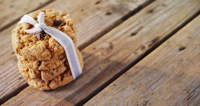 Stack of Oatmeal Cookies Tied with Ribbon on Wooden Table - Download Free Stock Images Pikwizard.com