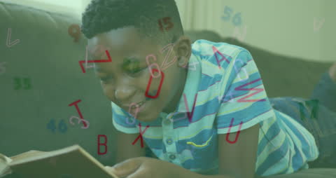 Creative Education Concept with Child Reading and Animated Symbols