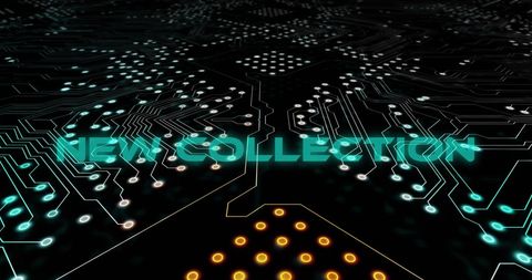 Holographic New Collection Text on Illustrated Circuit Board
