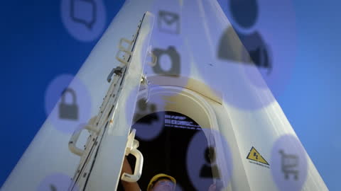 Digital Interface with Abstract Internet Icons Overlay