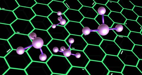 Futuristic Molecules Over Glowing Hexagonal Grid Background