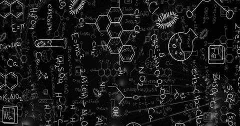 Complex equations and molecular structures on dna strand background
