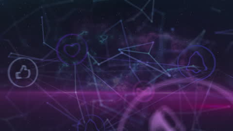 Digital Network Connections with Iconography on Starry Background