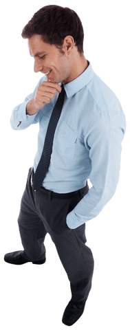 Transparent Thoughts: Businessman Wearing Light Blue Shirt Pensive Poise
