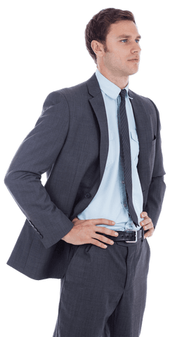 Confident transparent businessman in grey suit