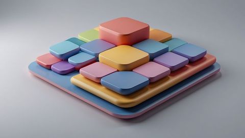 Colorful stacked pastel blocks in minimalist pyramid formation