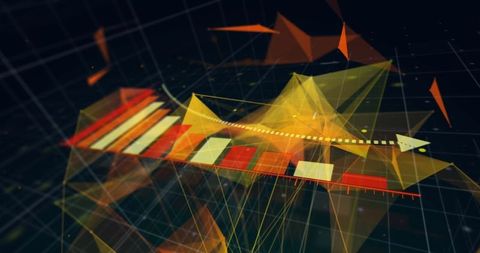 Futuristic 3d data visualization with bars and arrow