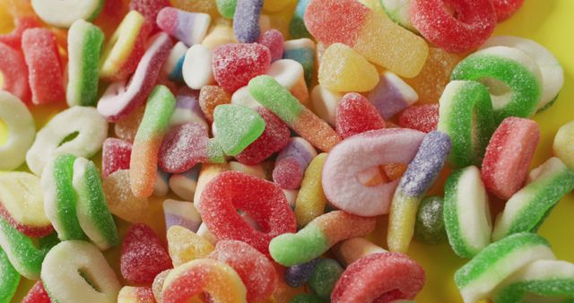 Close-Up of Colorful Gummy Candy Assortment on Yellow Background - Download Free Stock Images Pikwizard.com