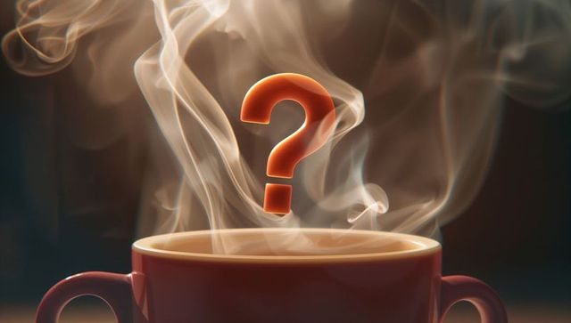 Question mark in mug steam creating mystical ambiance