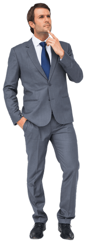 Contemplative Businessman with Finger on Chin on Transparent Background