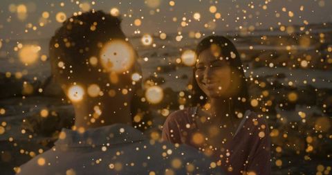 Romantic Couple Enjoying Golden Dusk by Ocean