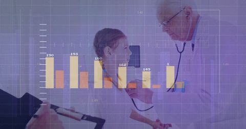 Healthcare Economics: Doctor with Patient in Data Overlay