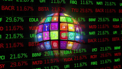 Global Business Sphere with Digital Technology and Stock Data Overlay