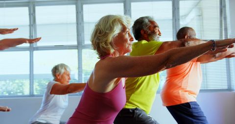Senior Group Engaging in Yoga Session with Diverse Friends